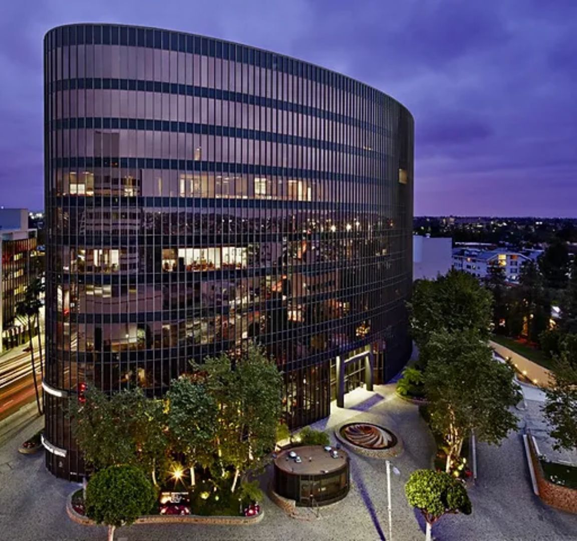 US Bullion Reserve office building in Beverly Hills at dusk